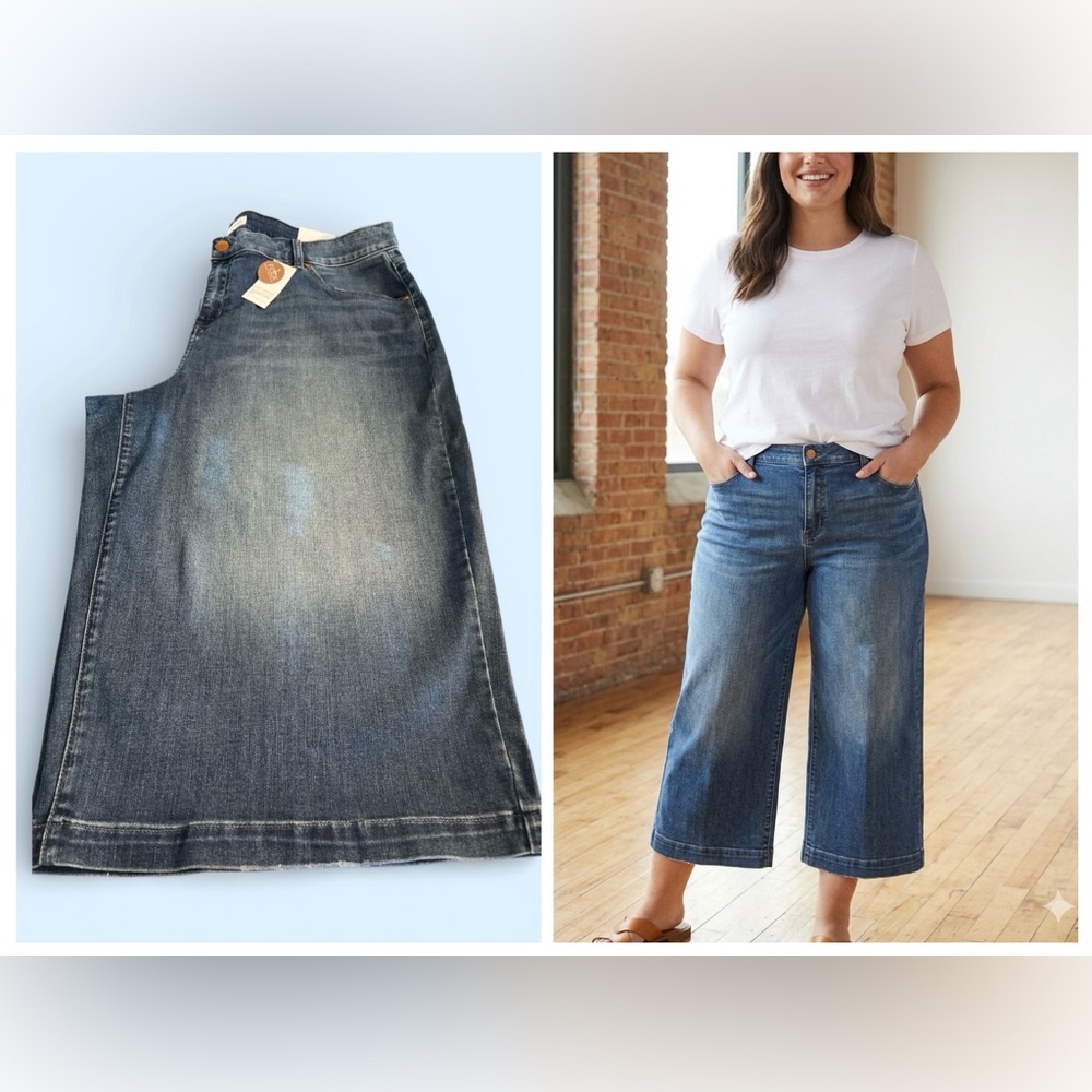 Lane Bryant Blue Denim Wide Leg Crop Jeans